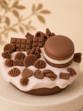 Brown Crush cake-inspired pillar candle decorated with chocolate-coloured wax sweets