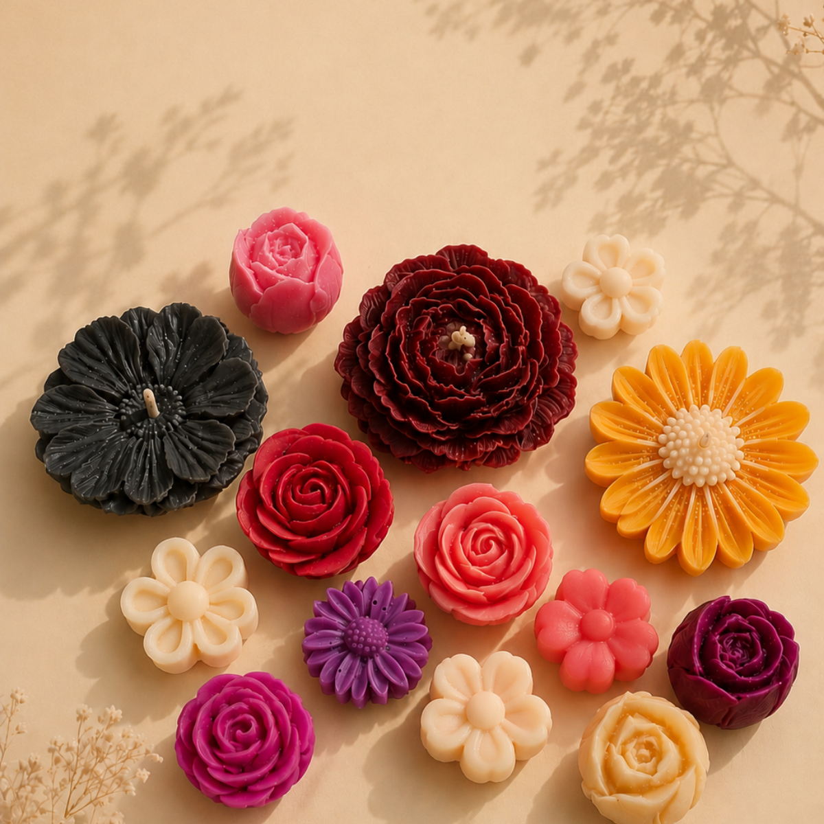 Handmade floral soy wax candles from the SOYAME Flower Collection